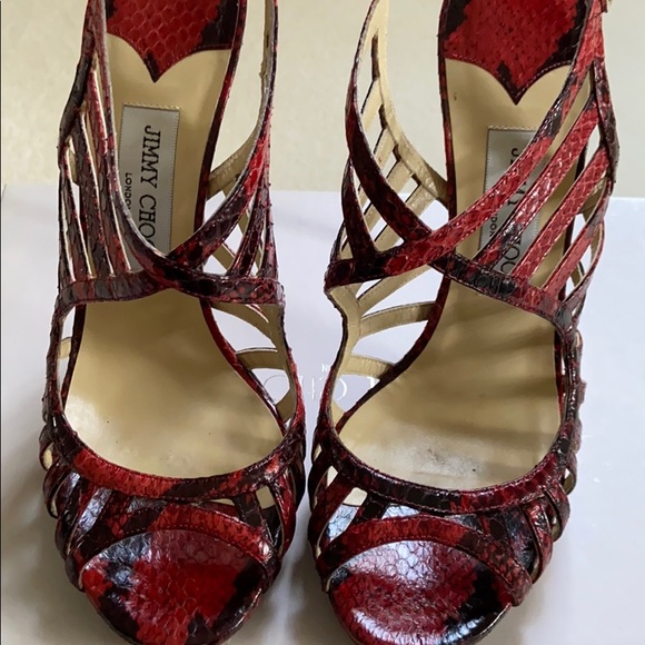Jimmy Choo “Keenan” strappy red python cage sandal - Picture 15 of 15